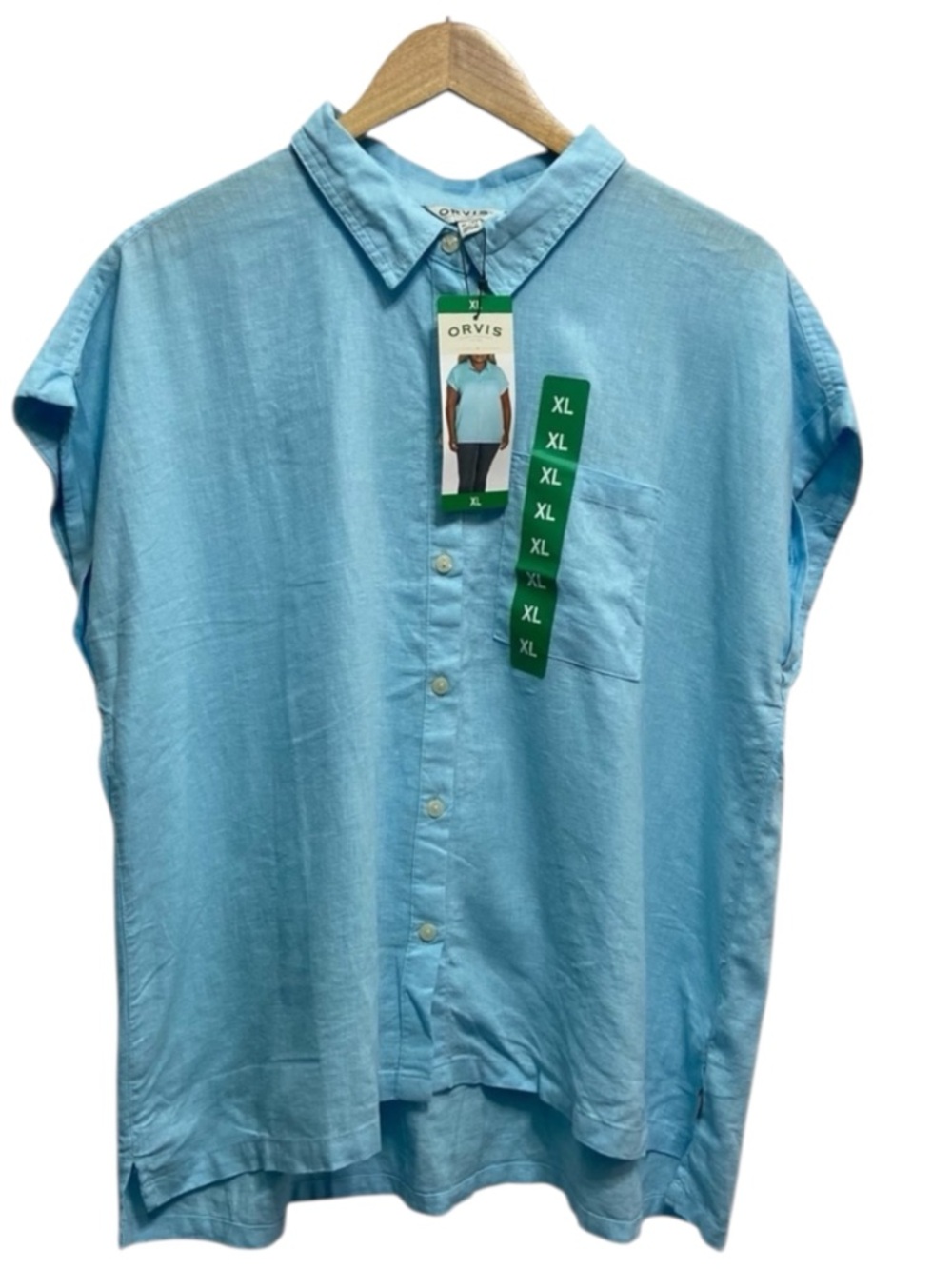 NWT Orvis Linen Blend Blue Short Sleeve Shirt Top - Women’s XL